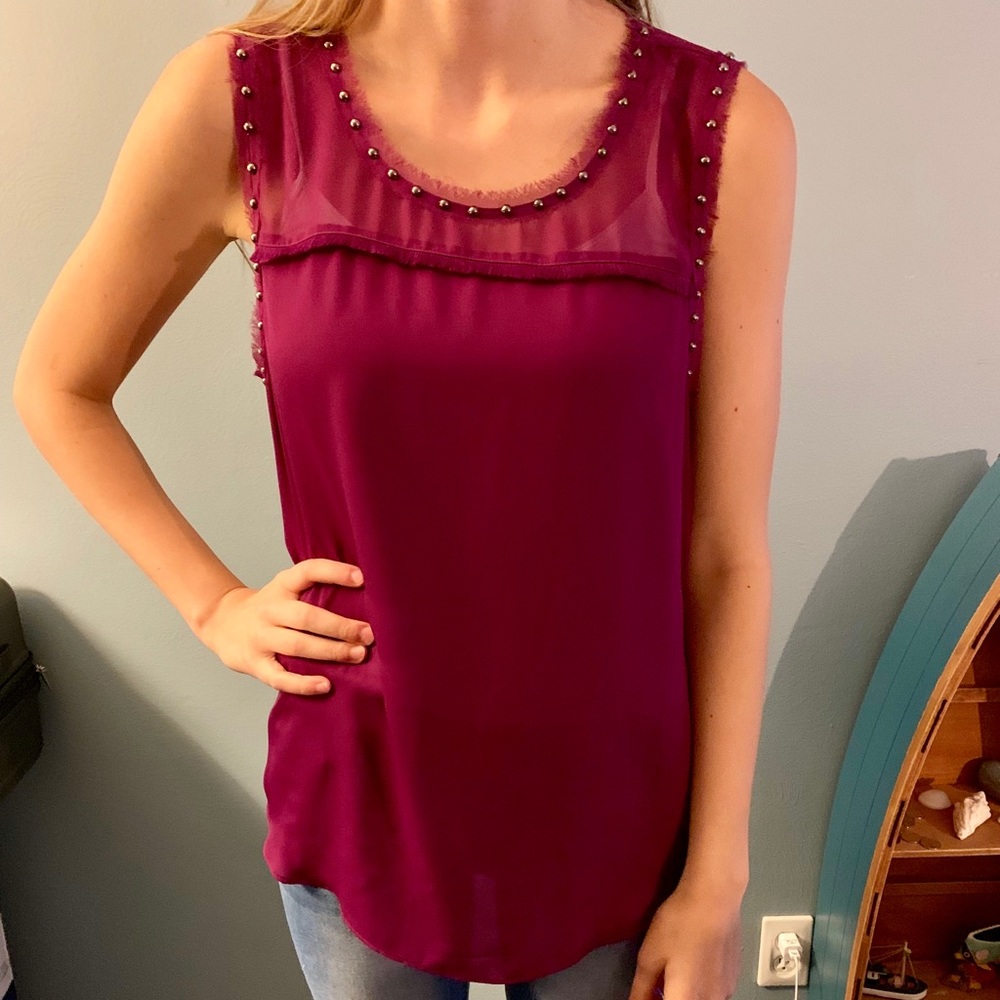 Fuchsia tank/blouse with studded neckline